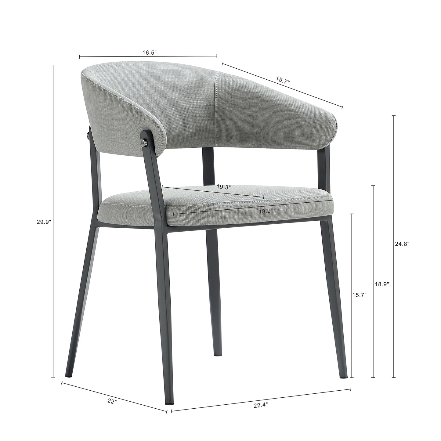 Belle Modern Metal Upholstered Dining Chair in Stone Gray DC099-GY
