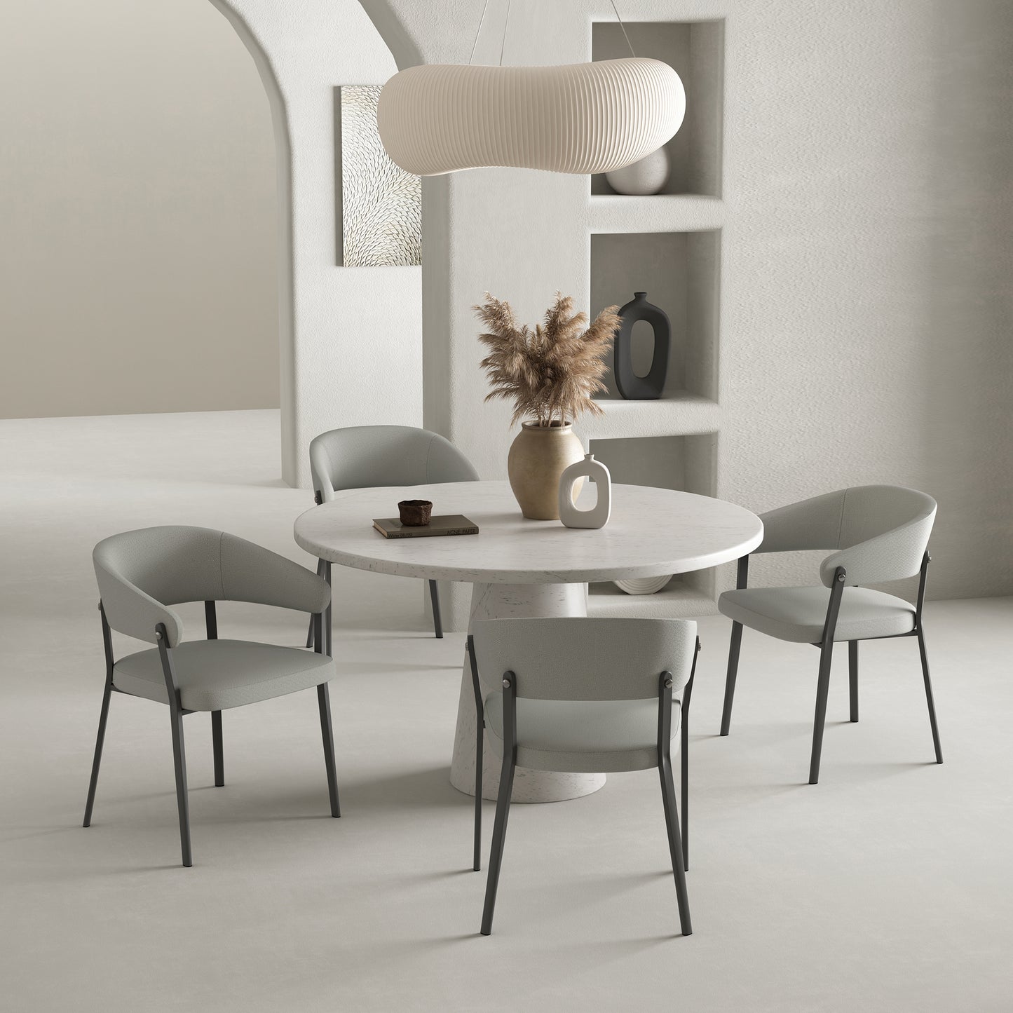 Belle Modern Metal Upholstered Dining Chair in Stone Gray DC099-GY