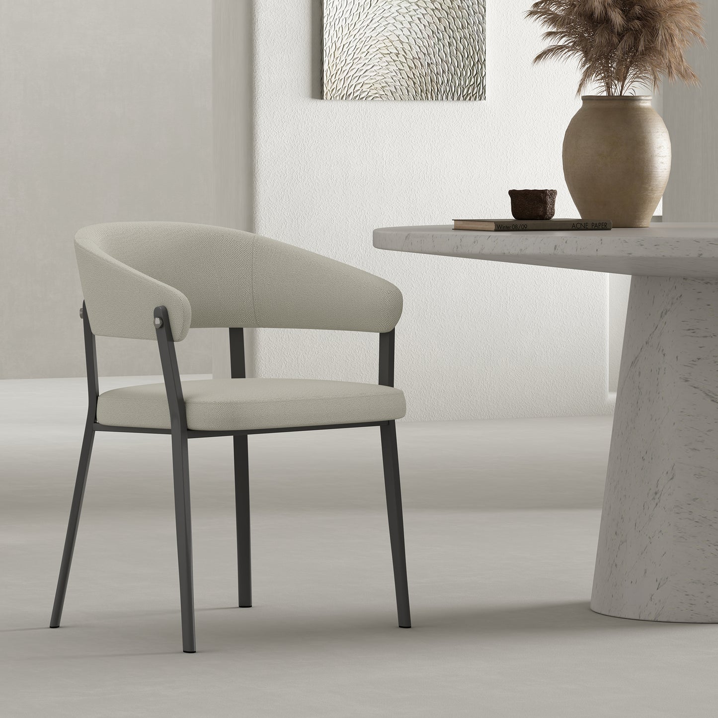 Belle Modern Metal Upholstered Dining Chair in Oatmeal DC099-OT
