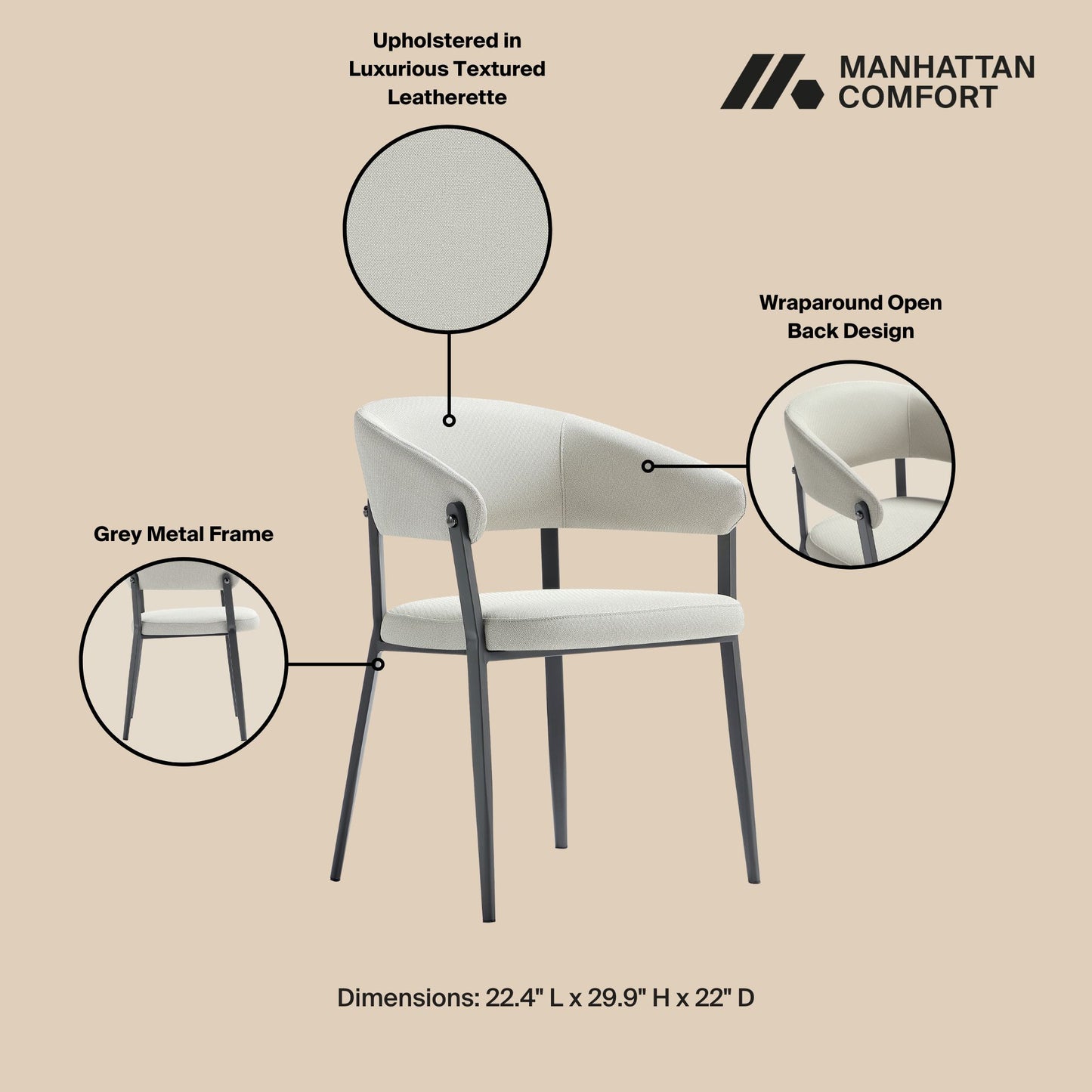 Belle Modern Metal Upholstered Dining Chair in Oatmeal DC099-OT