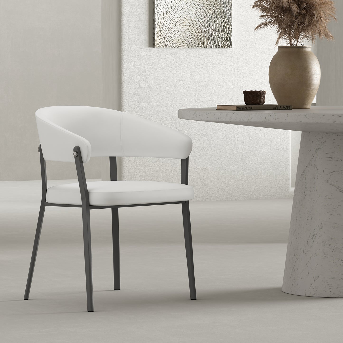 Belle Modern Metal Upholstered Dining Chair in White DC099-WH