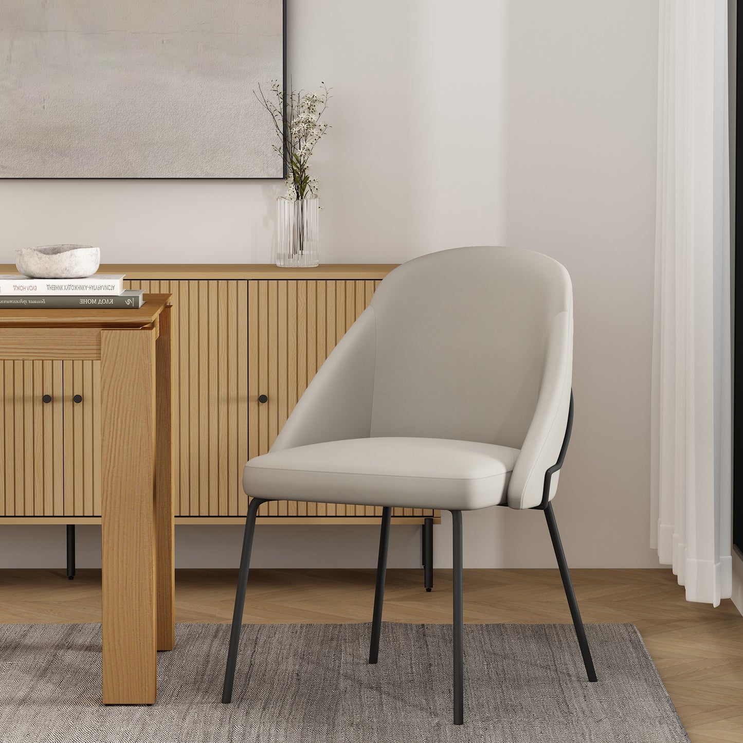 Gracie Modern Metal Vegan Leather Dining Chair in Stone Gray and Black DC100-BST