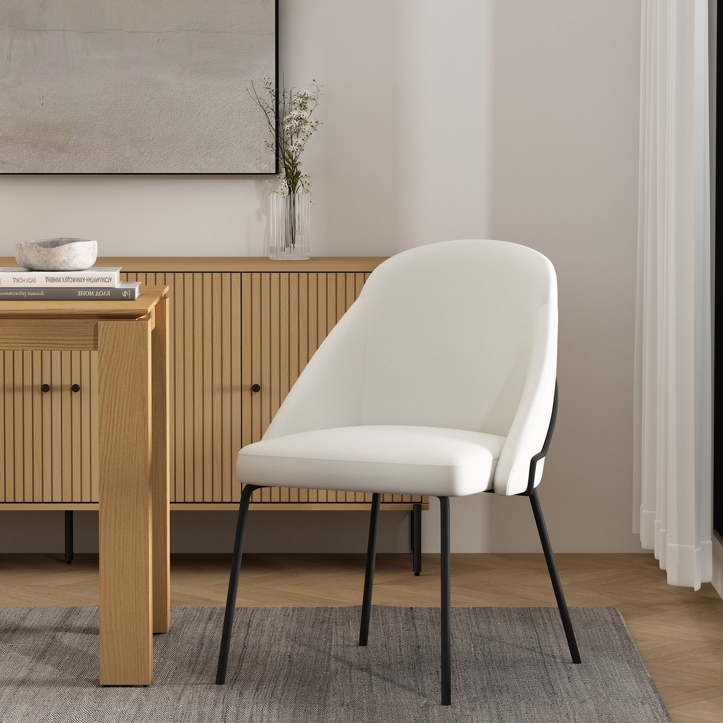 Gracie Modern Metal Vegan Leather Dining Chair in White and Black DC100-BWH