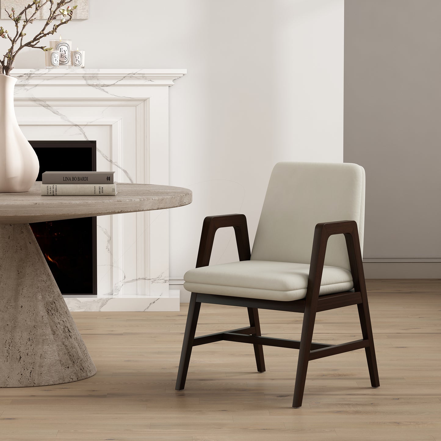 Stella Modern Wood Velvet Armchair in Cream DC101AR-CR