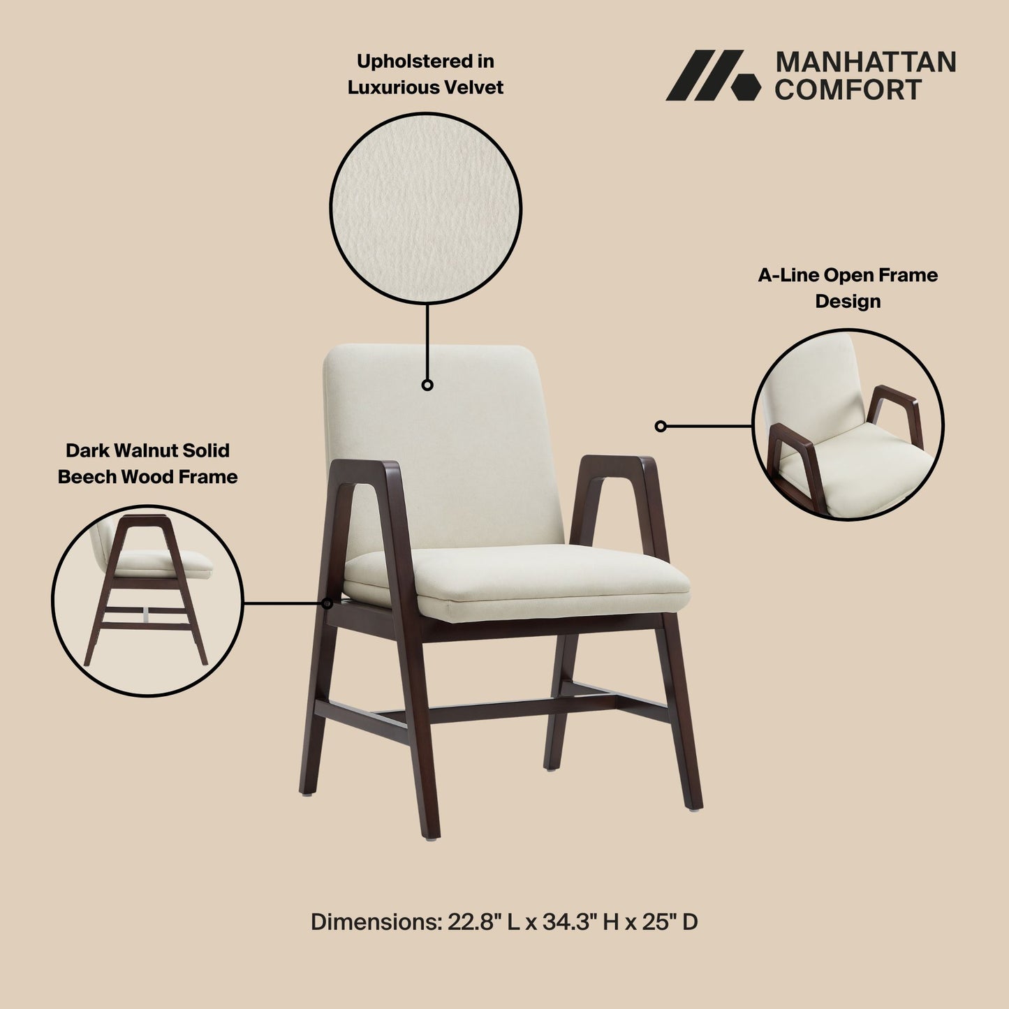 Stella Modern Wood Velvet Armchair in Cream DC101AR-CR