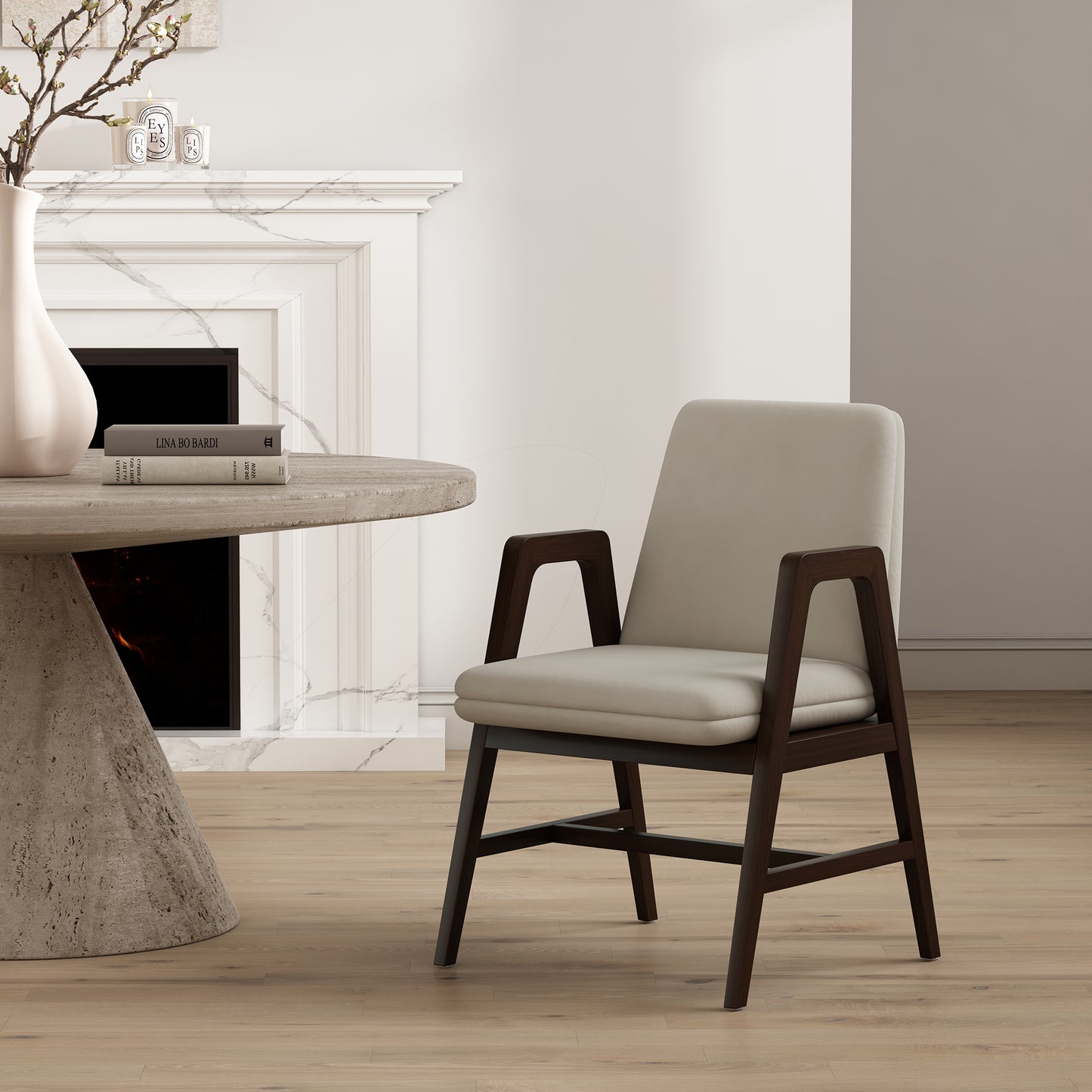 Stella Modern Wood Velvet Armchair in Champagne DC101AR-OM