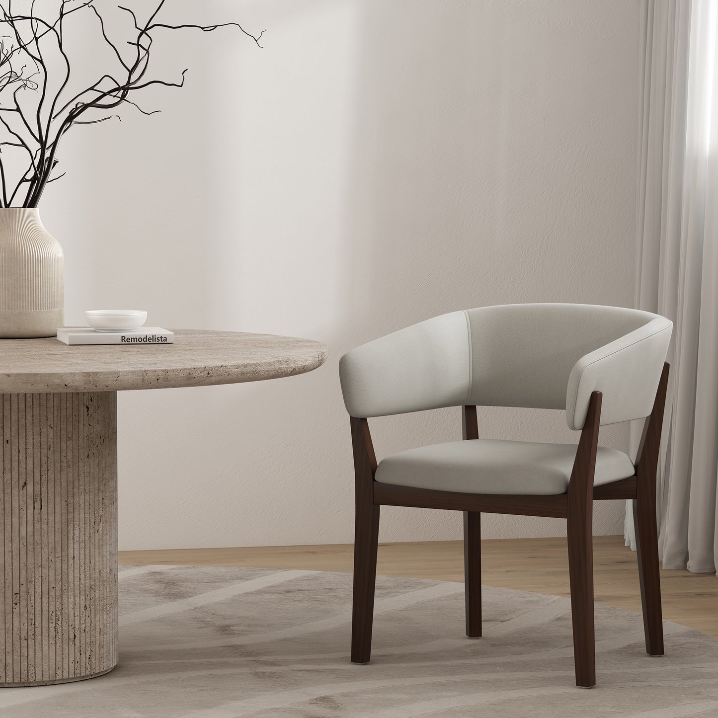 Blake Modern Wood Faux Mohair Armchair in Greige DC102AR-GE