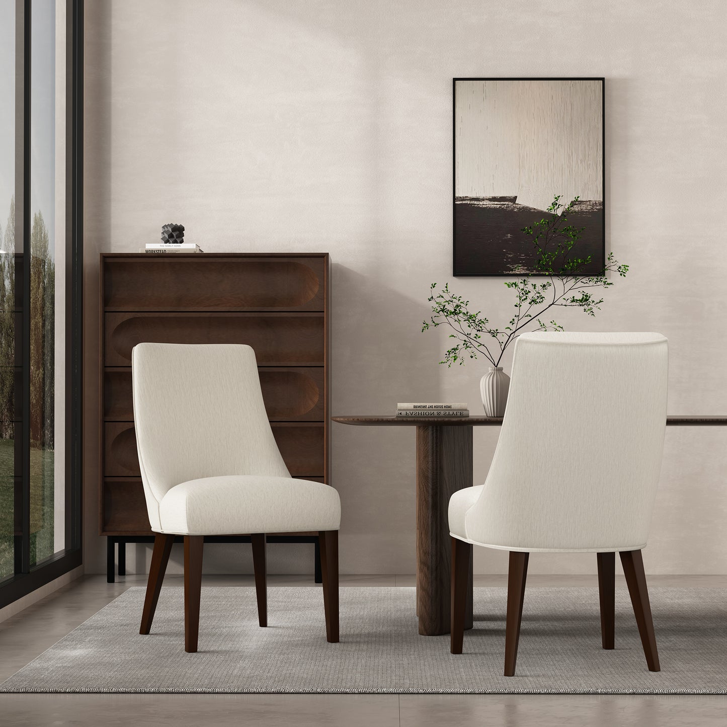 Beever Modern Wood Chenille Dining Chair in Cream - Set of 2 DC103-CR