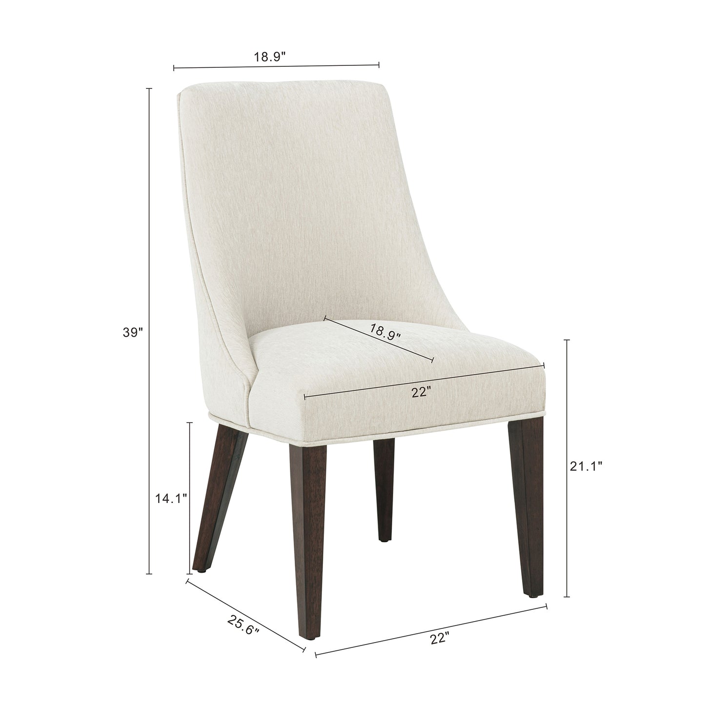 Beever Modern Wood Chenille Dining Chair in Cream - Set of 2 DC103-CR