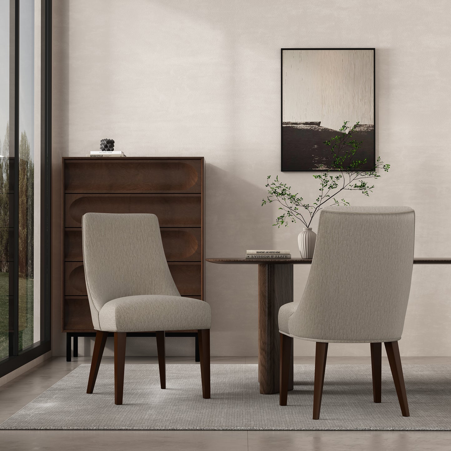 Beever Modern Wood Chenille Dining Chair in Taupe - Set of 2 DC103-TP