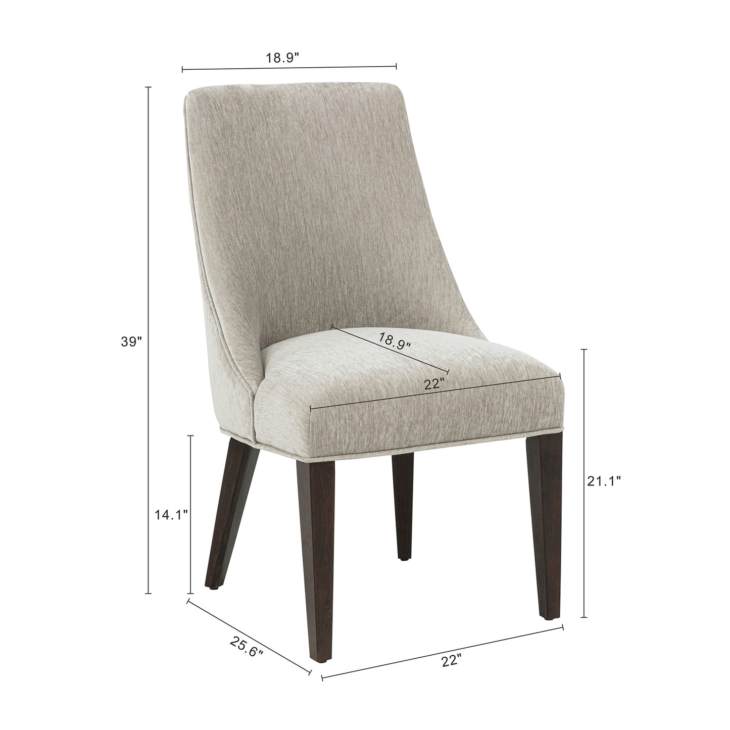 Beever Modern Wood Chenille Dining Chair in Taupe - Set of 2 DC103-TP