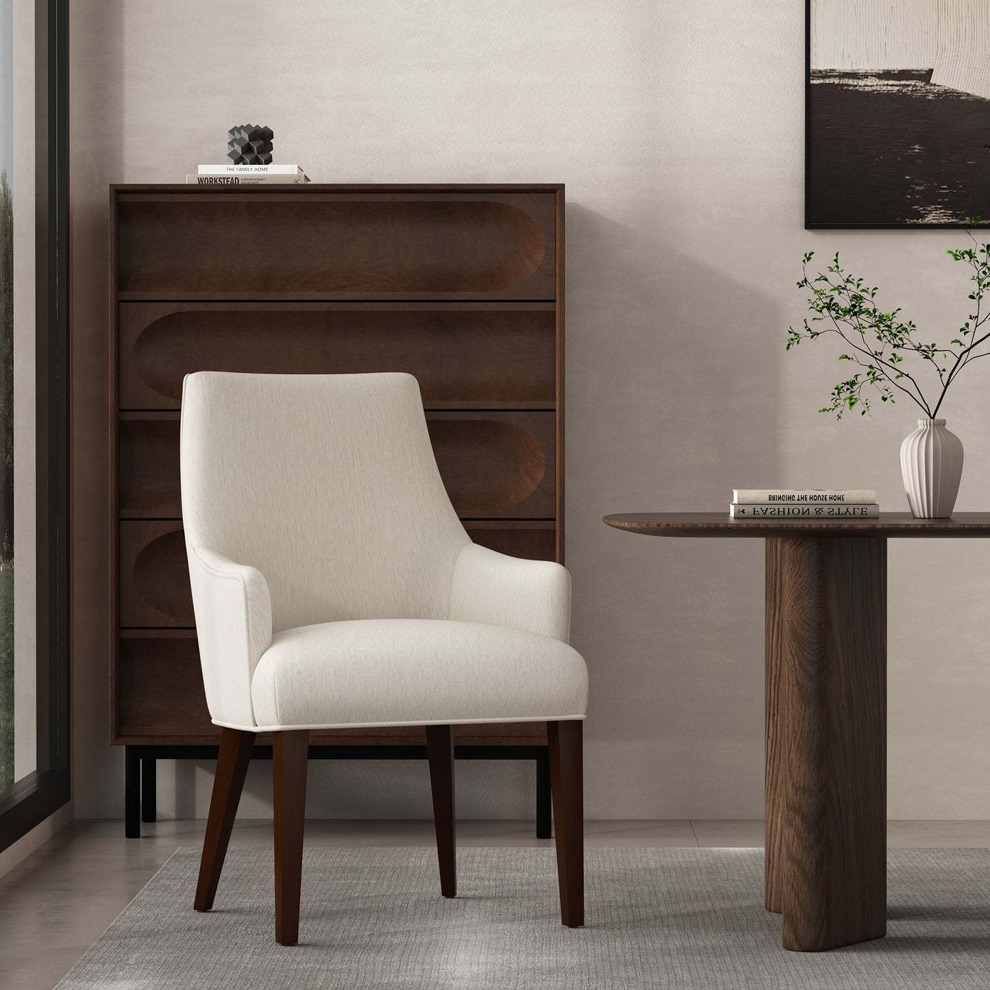 Beever Modern Wood Chenille Armchair in Cream DC103AR-CR