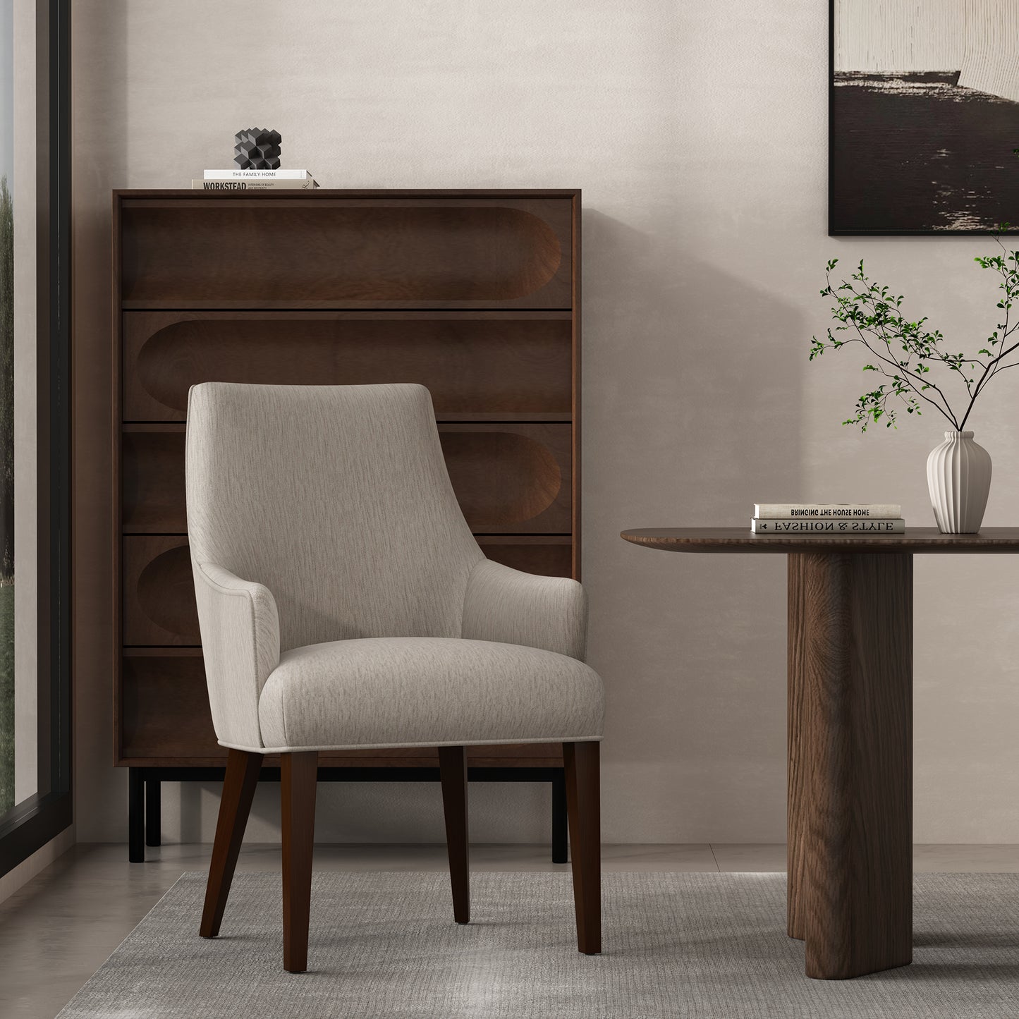 Beever Modern Wood Chenille Armchair in Taupe DC103AR-TP
