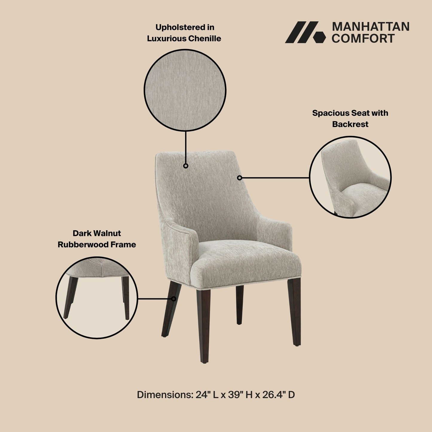 Beever Modern Wood Chenille Armchair in Taupe DC103AR-TP
