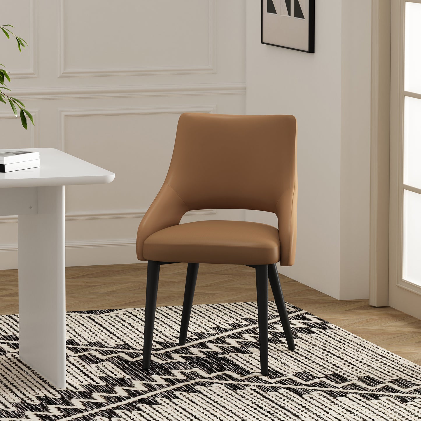 Tremont Modern Metal Vegan Leather Dining Chair in Saddle DC104-SD