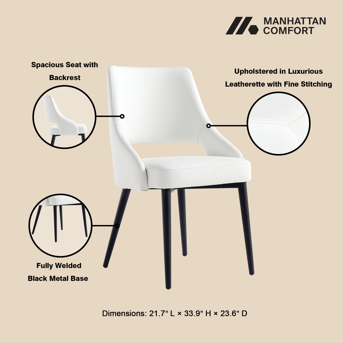 Tremont Modern Metal Vegan Leather Dining Chair in White DC104-WH