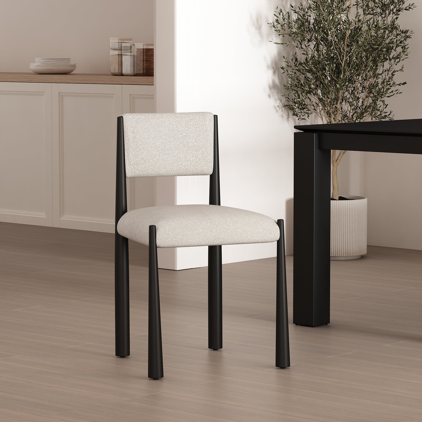 Lennor Mid-Century Modern Metal Boucle Side Chair in Cream - Set of 2 DC1502-2