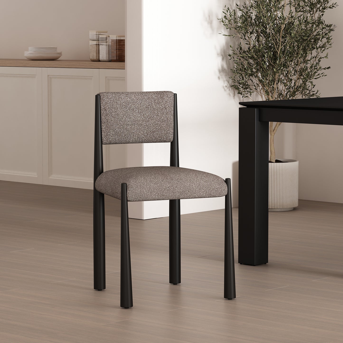 Lennor Mid-Century Modern Metal Boucle Side Chair in Mushroom - Set of 2 DC1502-3
