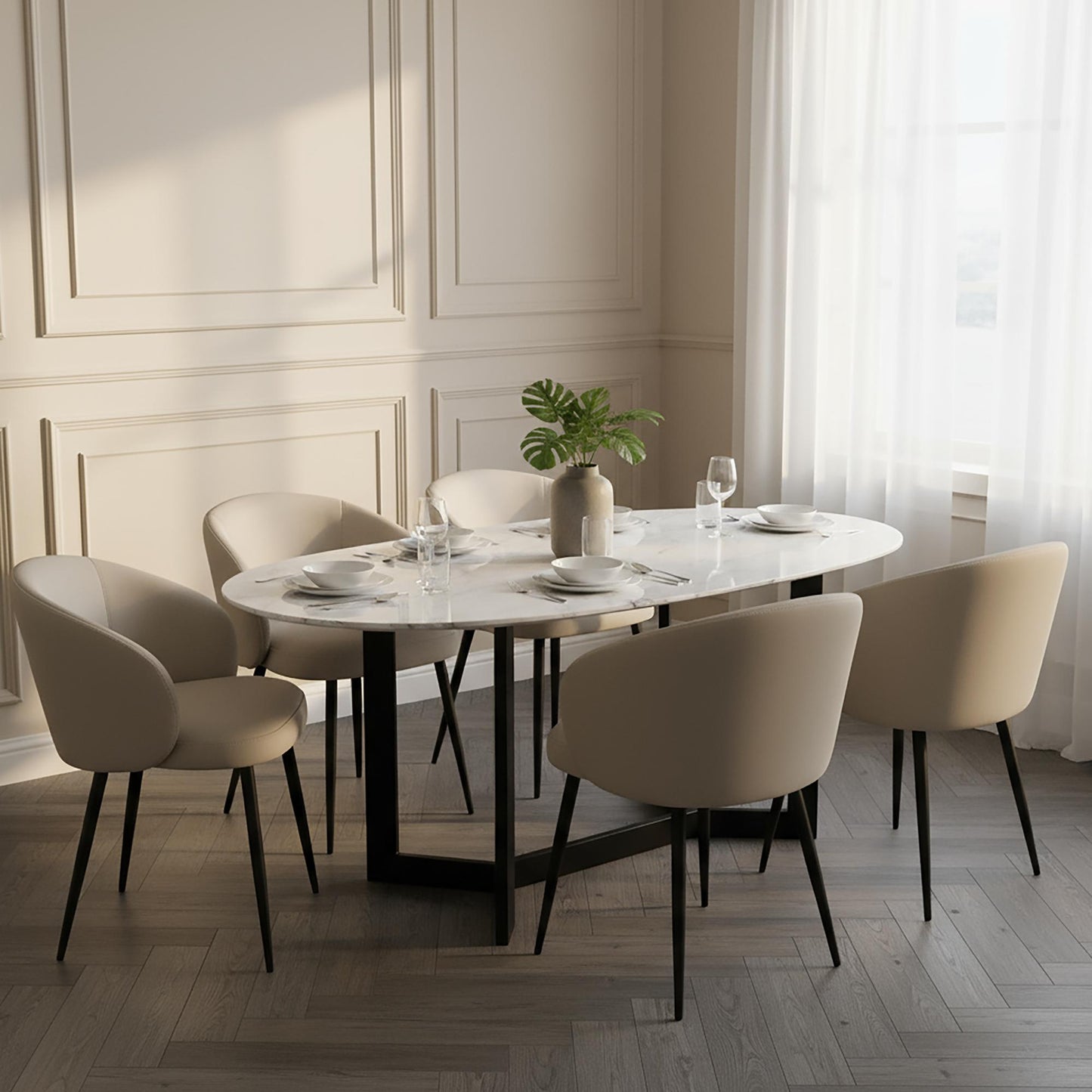 Looma Contemporary Modern Metal Vegan Leather Side Chair in Stone Gray - Set of 2 DC1530-1
