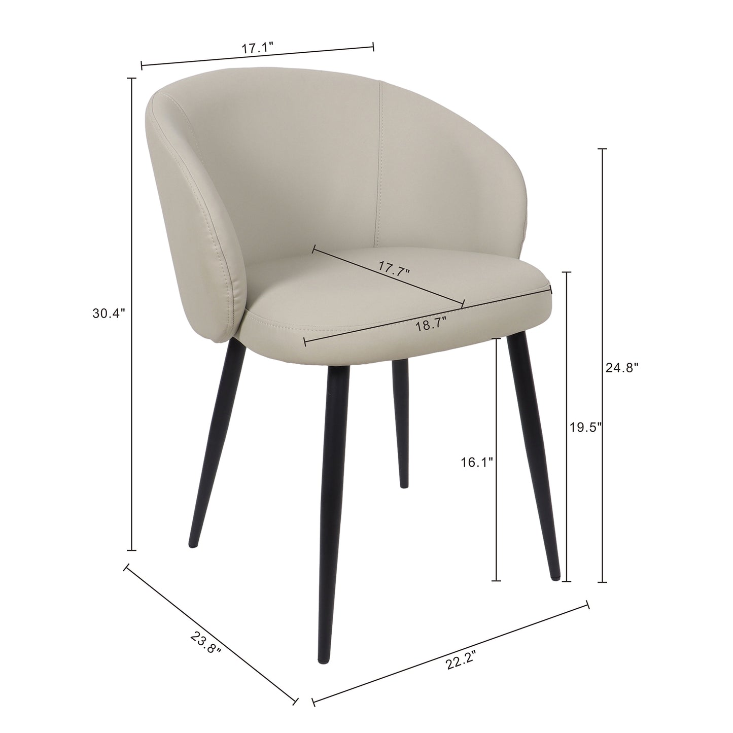 Looma Contemporary Modern Metal Vegan Leather Side Chair in Stone Gray - Set of 2 DC1530-1