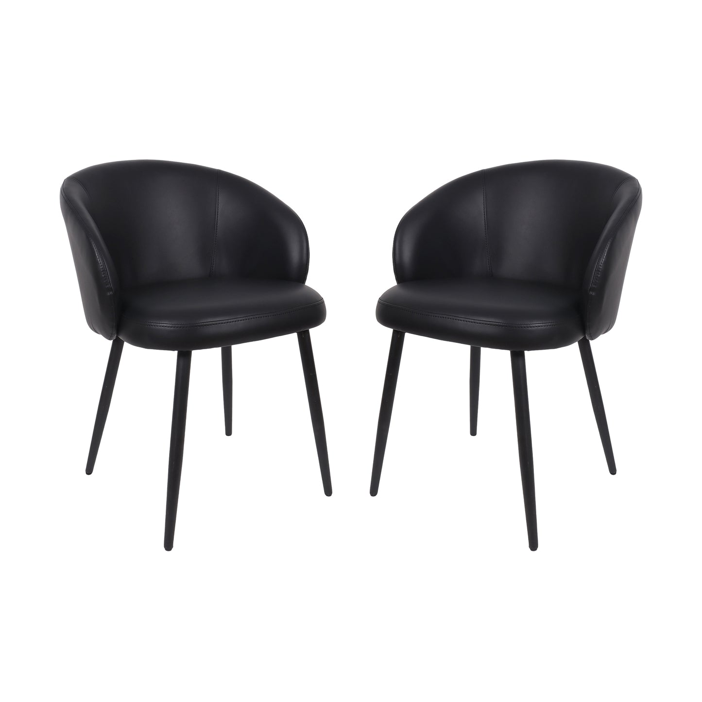 Looma Contemporary Modern Metal Vegan Leather Side Chair in Black - Set of 2 DC1530-2