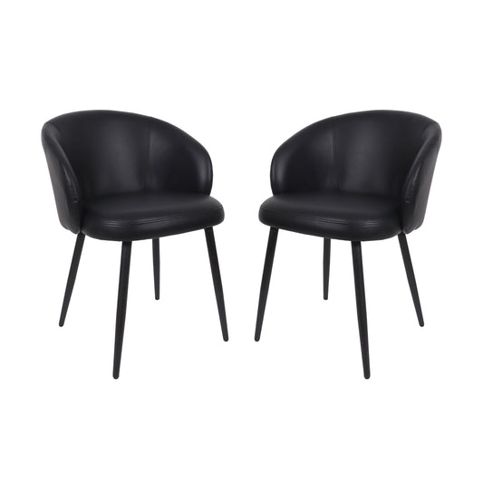 Looma Contemporary Modern Metal Vegan Leather Side Chair in Black - Set of 2 DC1530-2