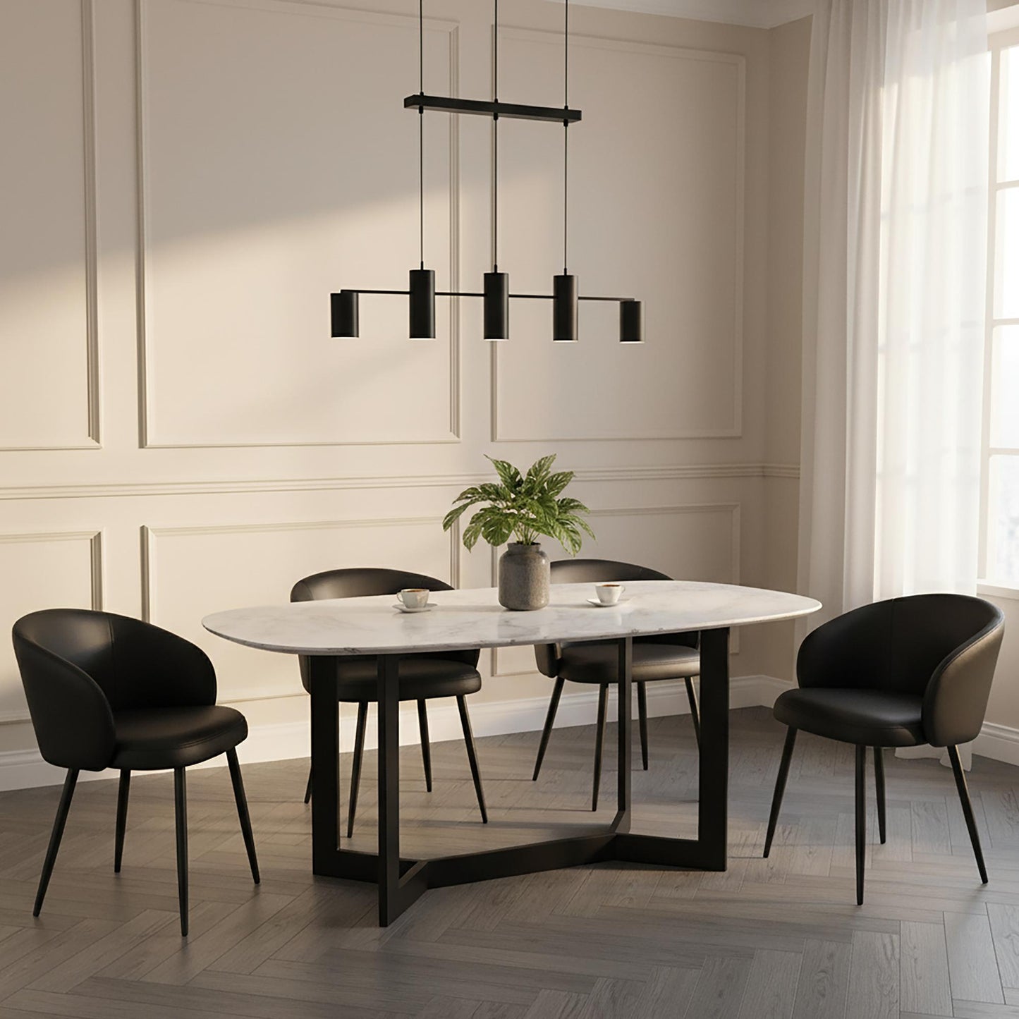 Looma Contemporary Modern Metal Vegan Leather Side Chair in Black - Set of 2 DC1530-2