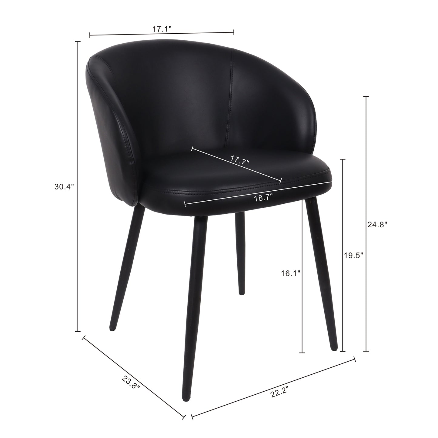 Looma Contemporary Modern Metal Vegan Leather Side Chair in Black - Set of 2 DC1530-2