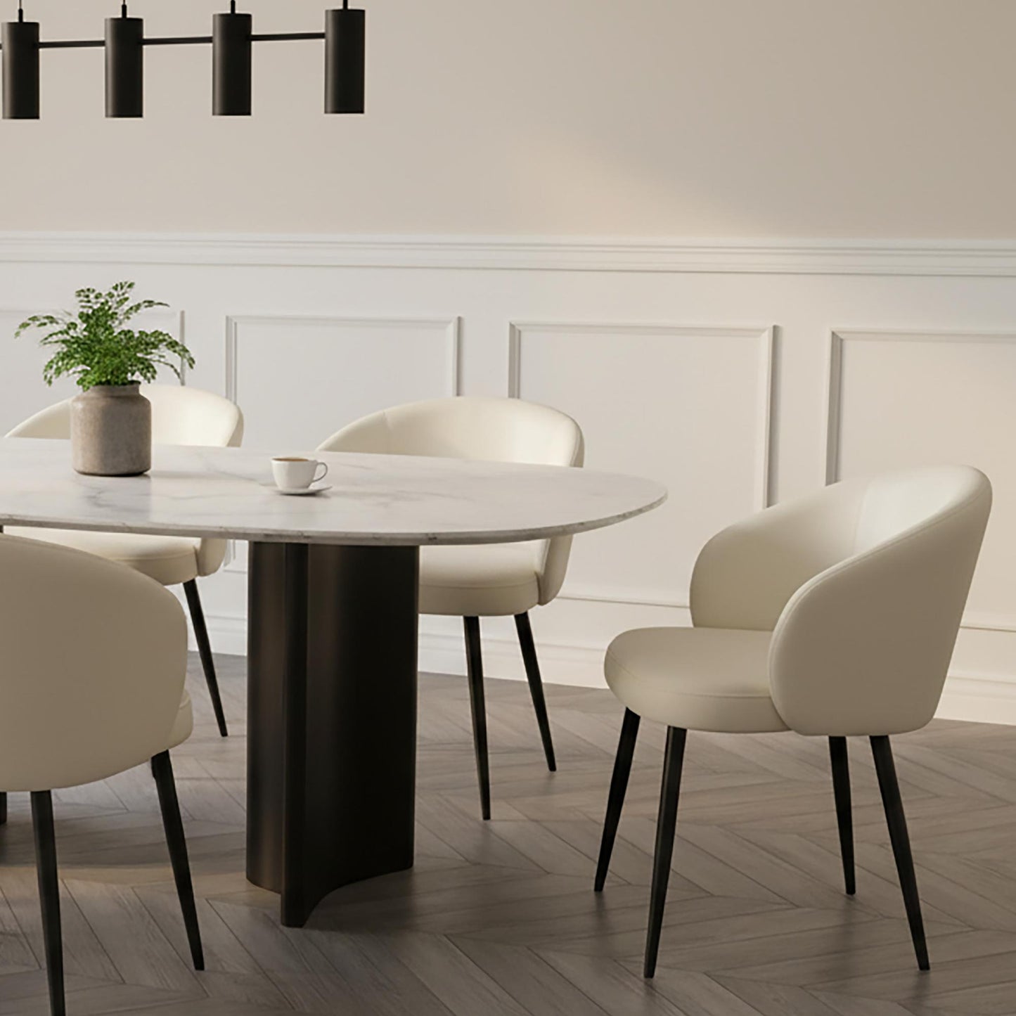 Looma Contemporary Modern Metal Vegan Leather Side Chair in Ivory - Set of 2 DC1530-3