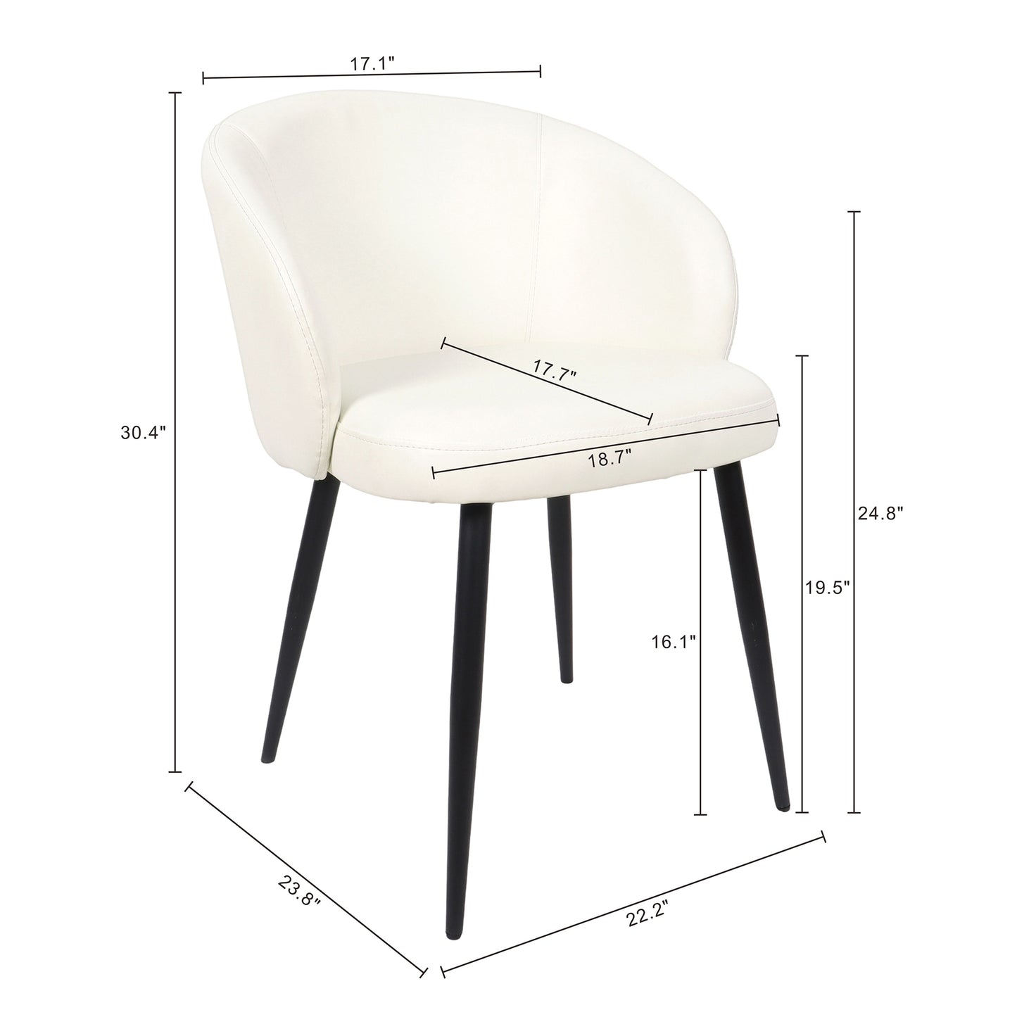 Looma Contemporary Modern Metal Vegan Leather Side Chair in Ivory - Set of 2 DC1530-3