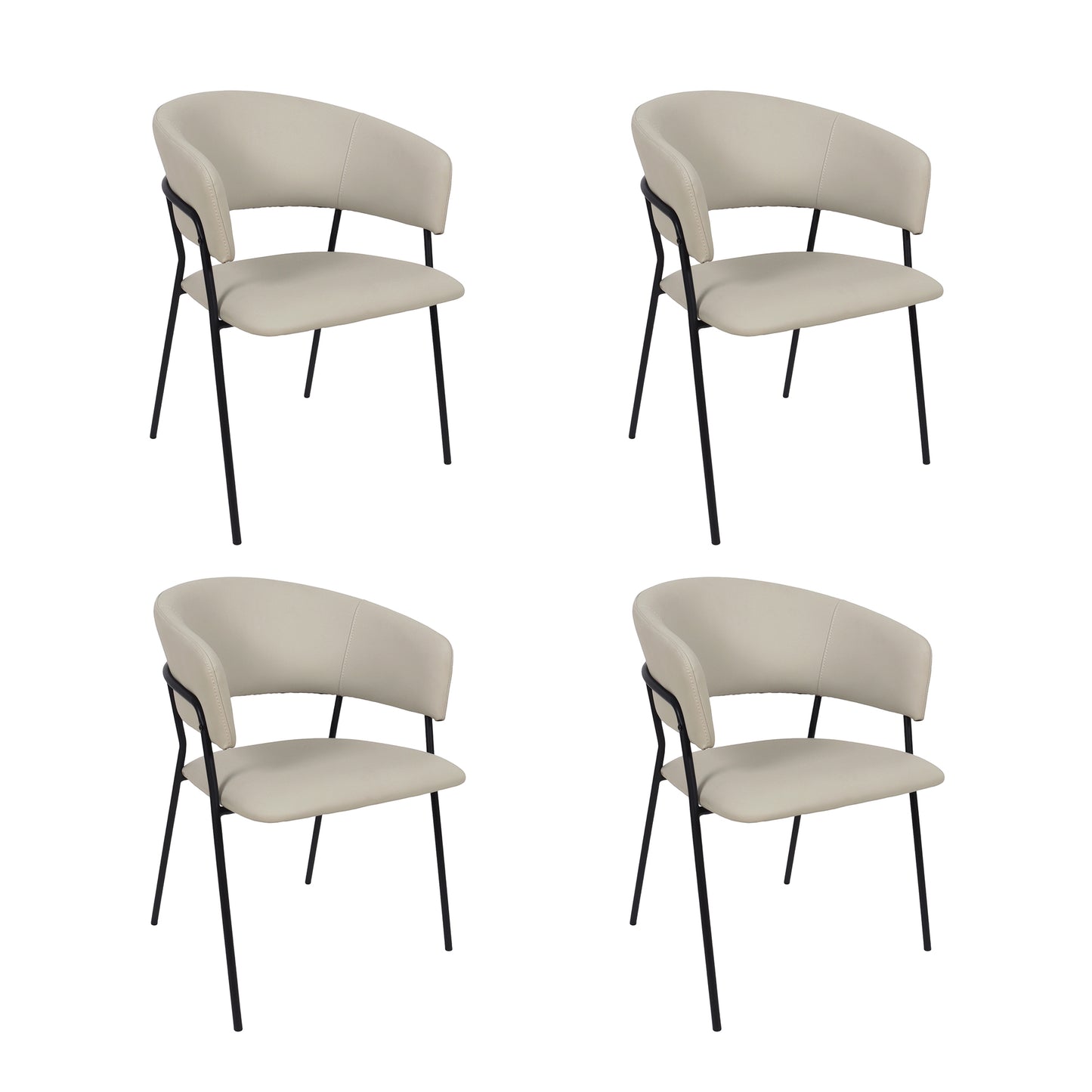 Slate Contemporary Modern Metal Vegan Leather Armchair in Stone Gray - Set of 4 DC1531-1