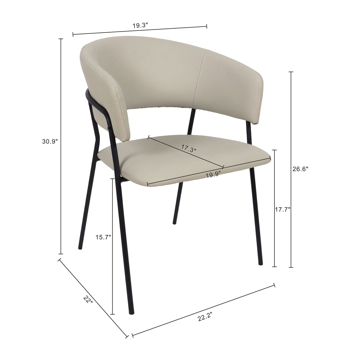 Slate Contemporary Modern Metal Vegan Leather Armchair in Stone Gray - Set of 4 DC1531-1