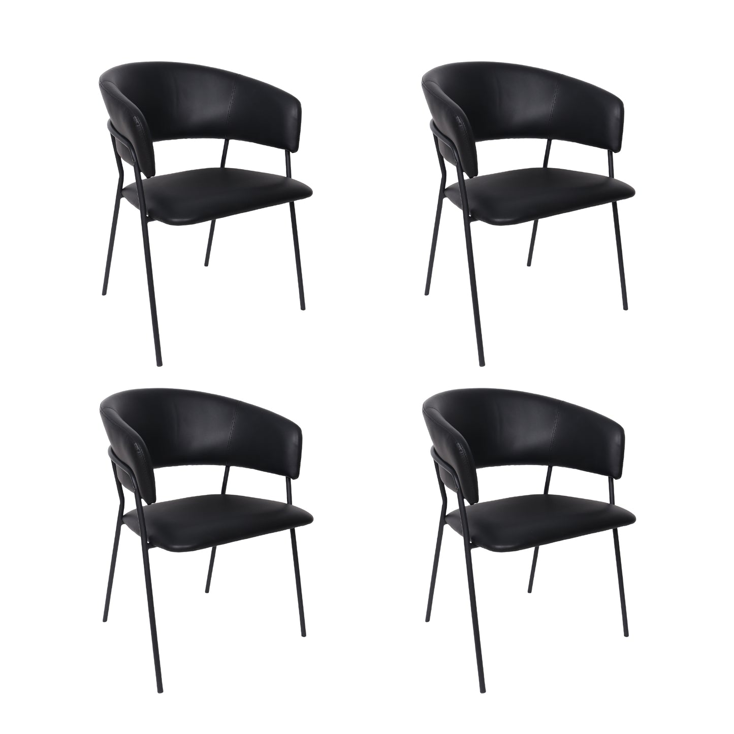 Slate Contemporary Modern Metal Vegan Leather Armchair in Black - Set of 4 DC1531-2