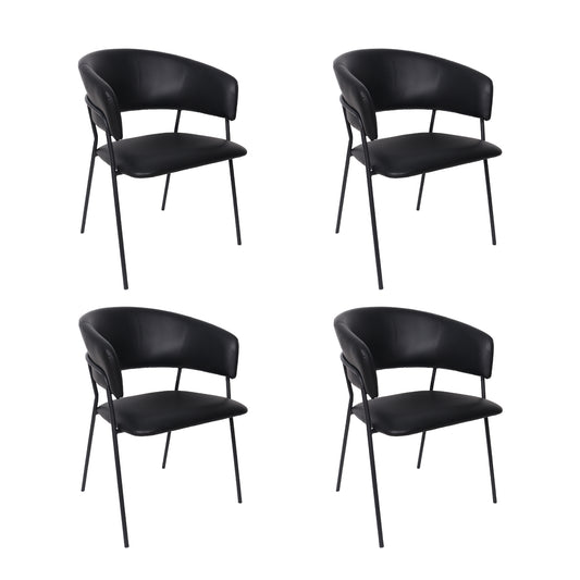 Slate Contemporary Modern Metal Vegan Leather Armchair in Black - Set of 4 DC1531-2