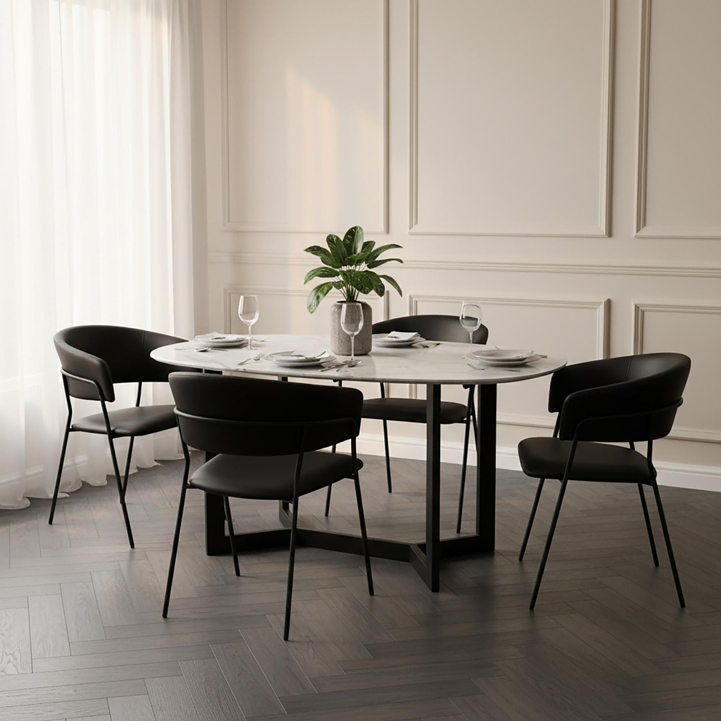 Slate Contemporary Modern Metal Vegan Leather Armchair in Black - Set of 4 DC1531-2