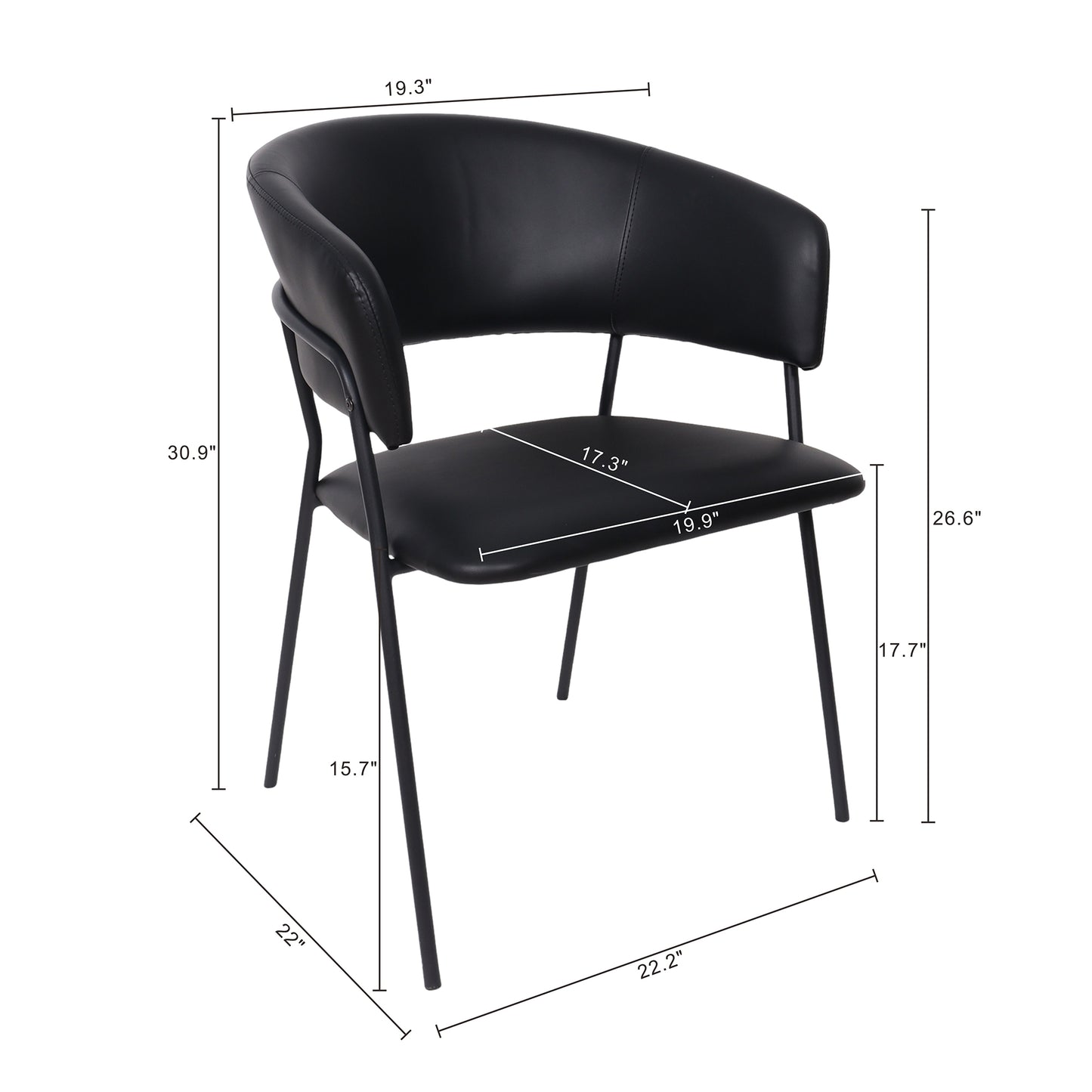 Slate Contemporary Modern Metal Vegan Leather Armchair in Black - Set of 4 DC1531-2