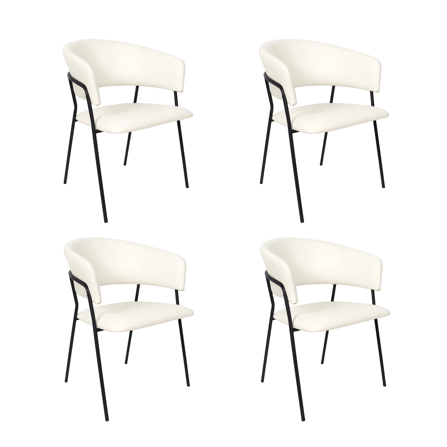 Slate Contemporary Modern Metal Vegan Leather Armchair in Ivory - Set of 4 DC1531-3