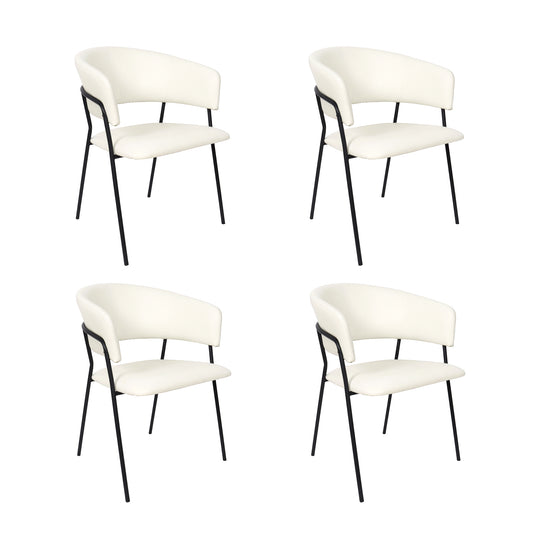 Slate Contemporary Modern Metal Vegan Leather Armchair in Ivory - Set of 4 DC1531-3