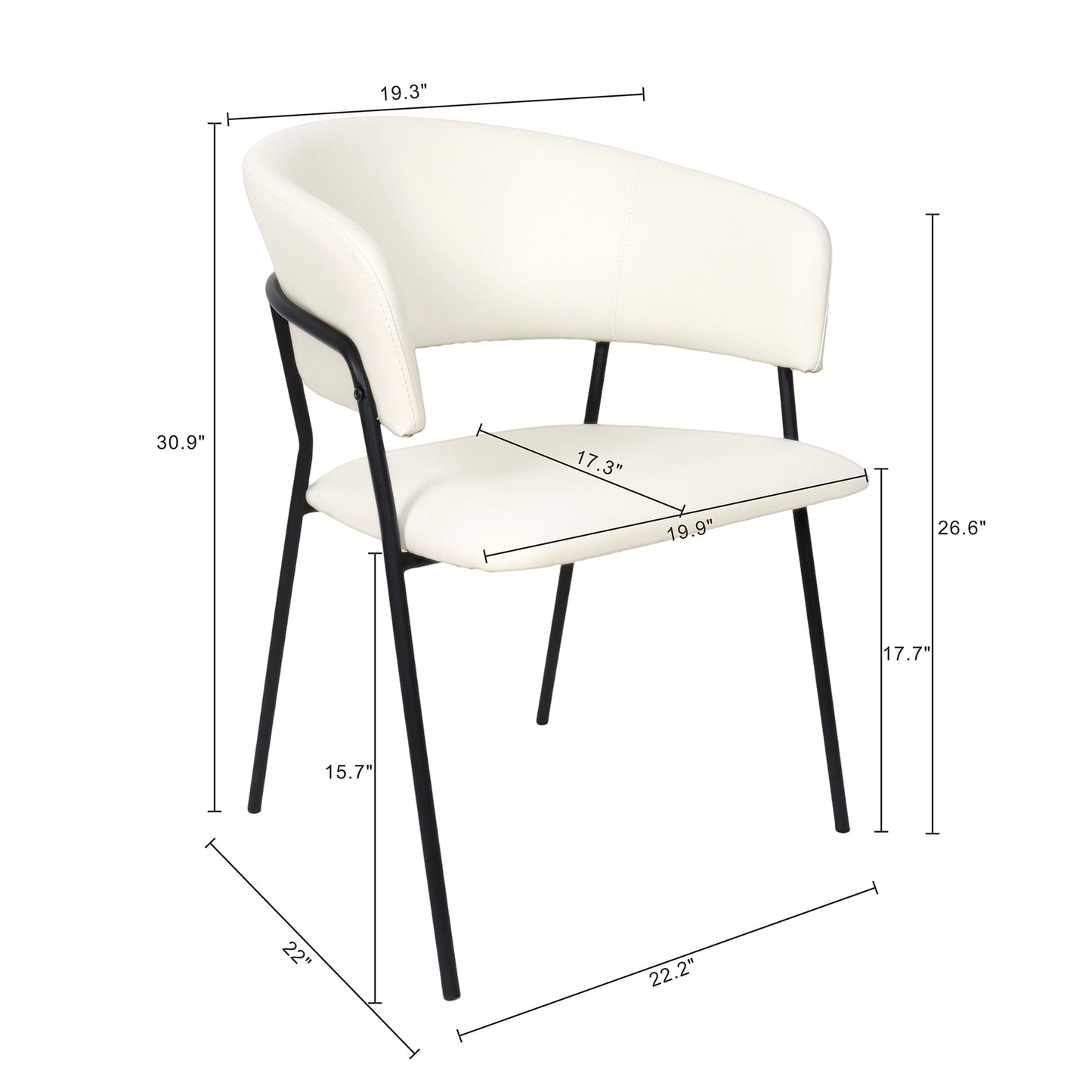 Slate Contemporary Modern Metal Vegan Leather Armchair in Ivory - Set of 4 DC1531-3