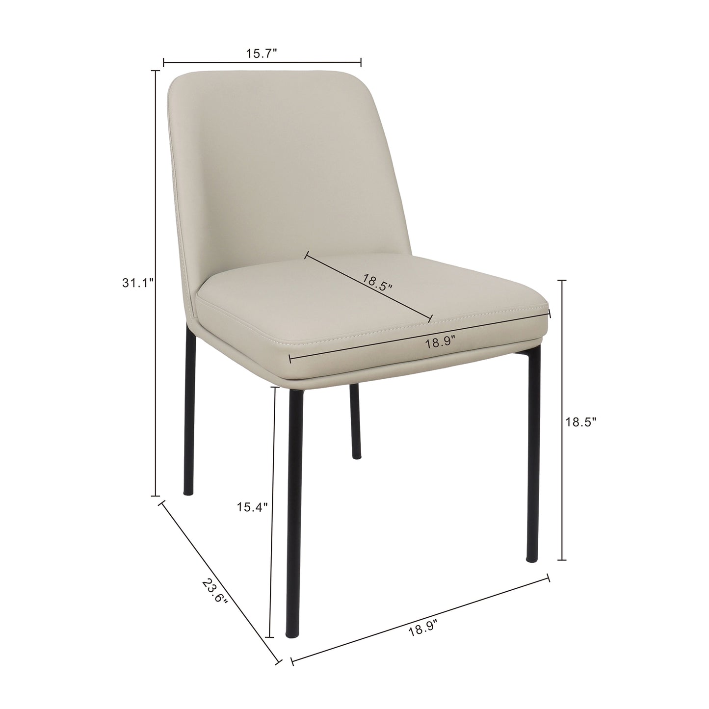 Loft Contemporary Metal Vegan Leather Side Chair in Stone Gray - Set of 2 DC1533-1