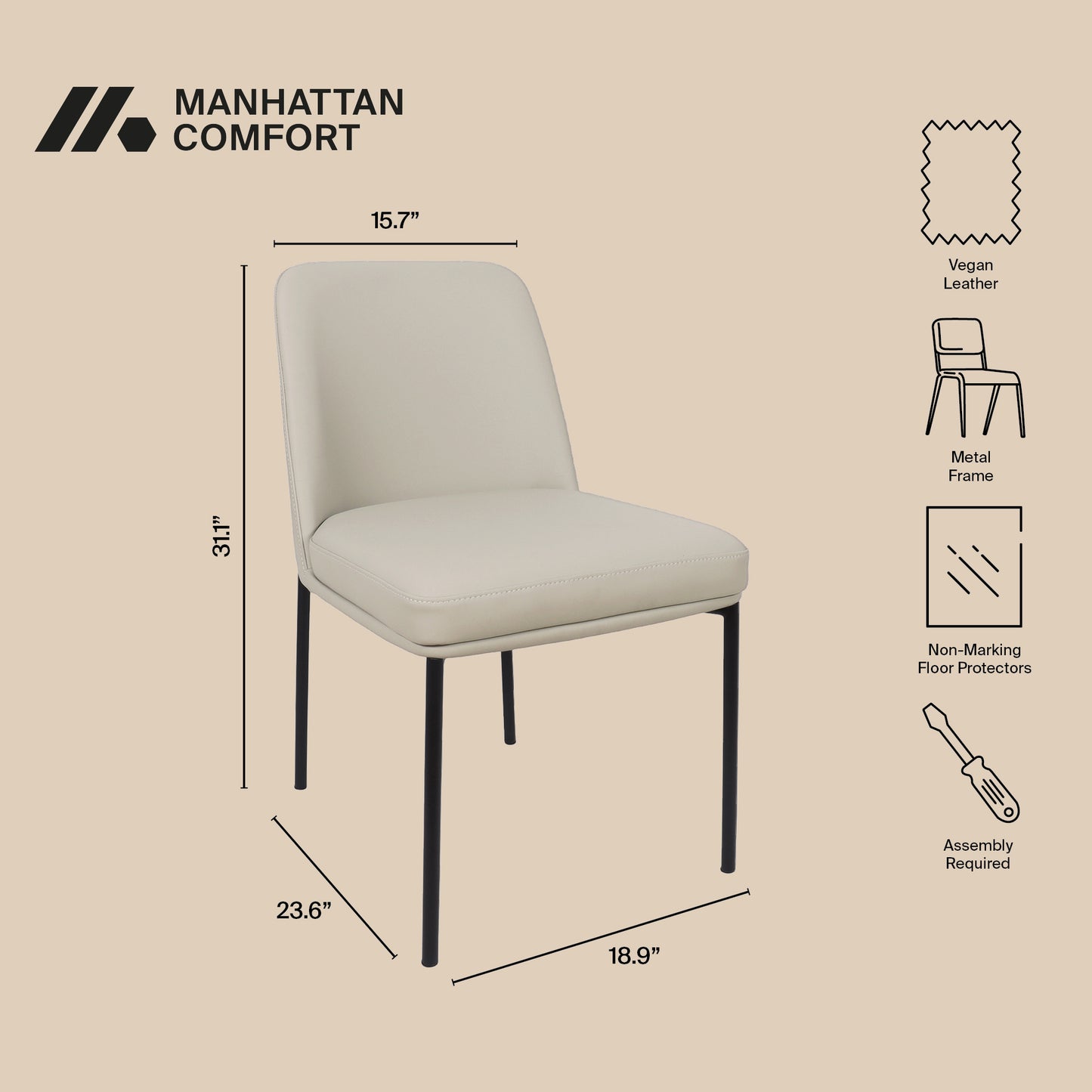 Loft Contemporary Metal Vegan Leather Side Chair in Stone Gray - Set of 2 DC1533-1
