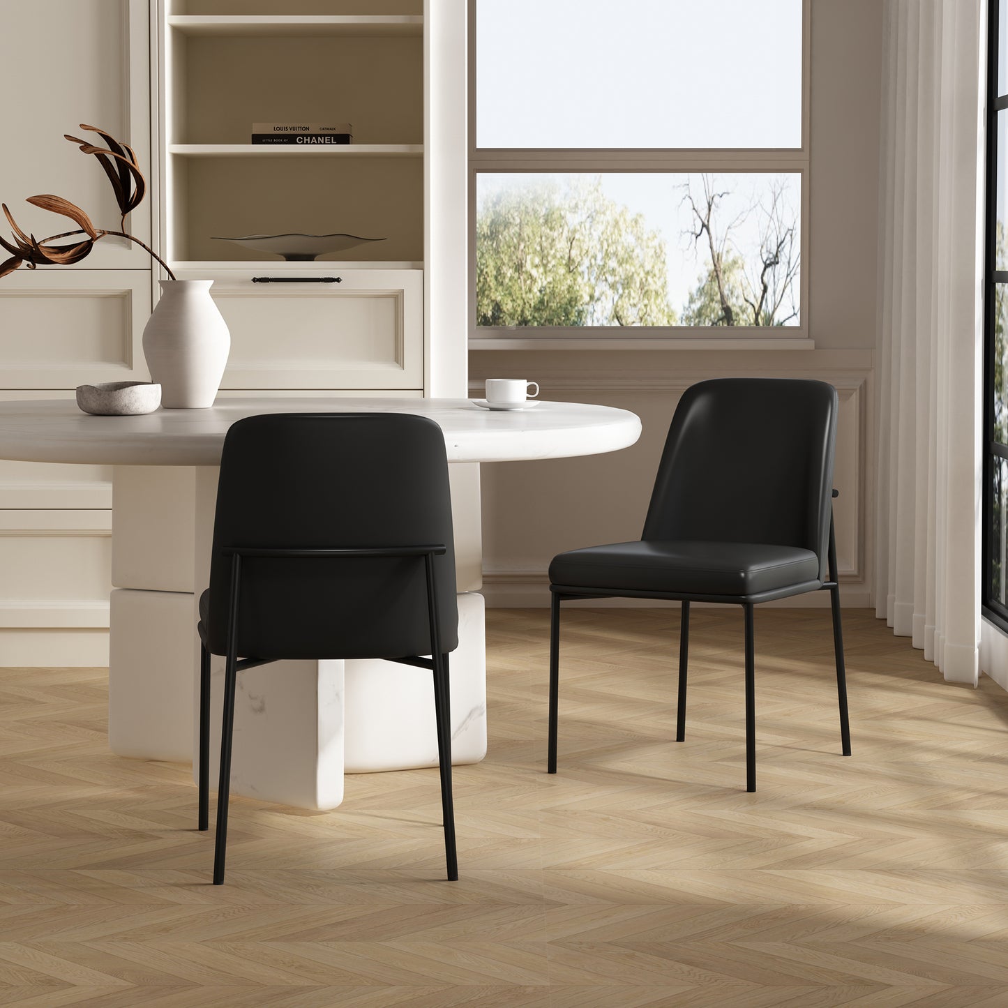 Loft Contemporary Metal Vegan Leather Side Chair in Black - Set of 2 DC1533-2