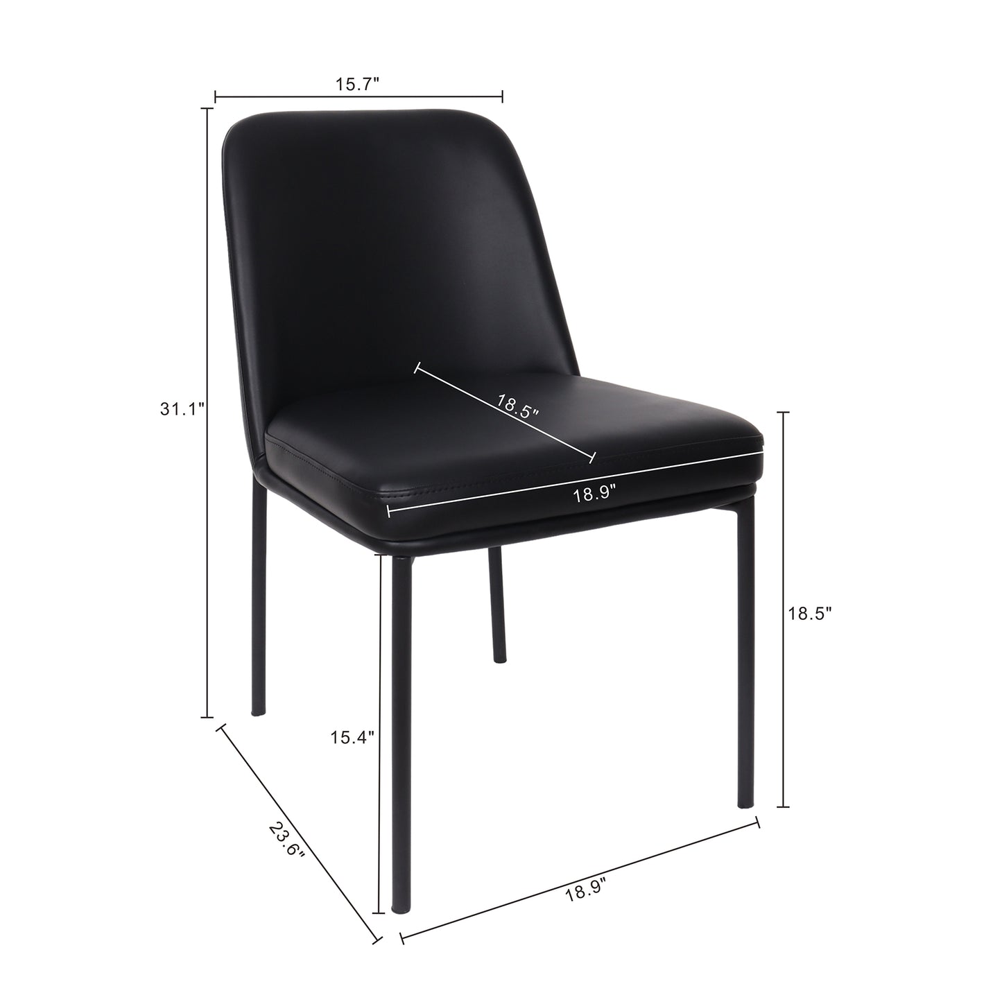 Loft Contemporary Metal Vegan Leather Side Chair in Black - Set of 2 DC1533-2