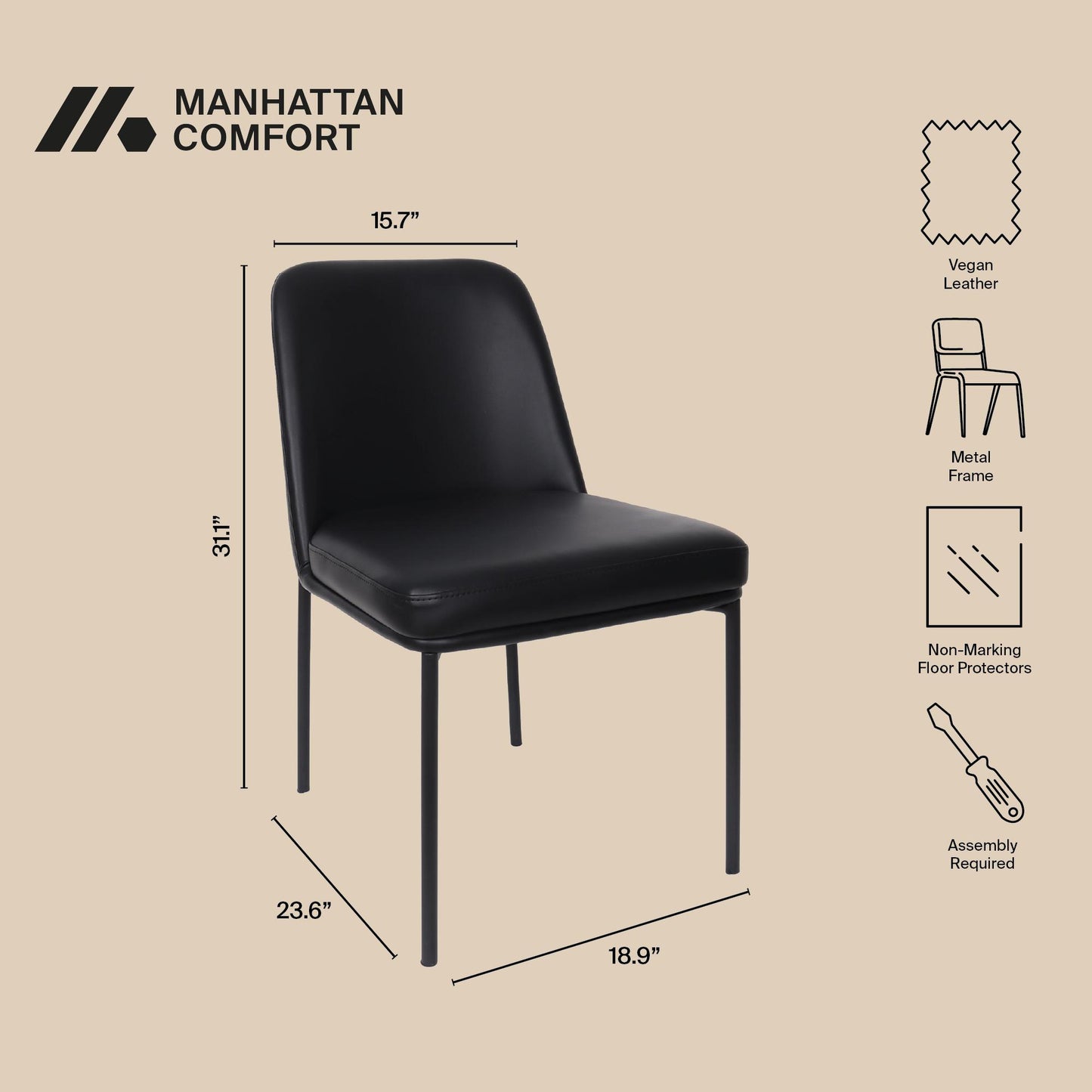 Loft Contemporary Metal Vegan Leather Side Chair in Black - Set of 2 DC1533-2