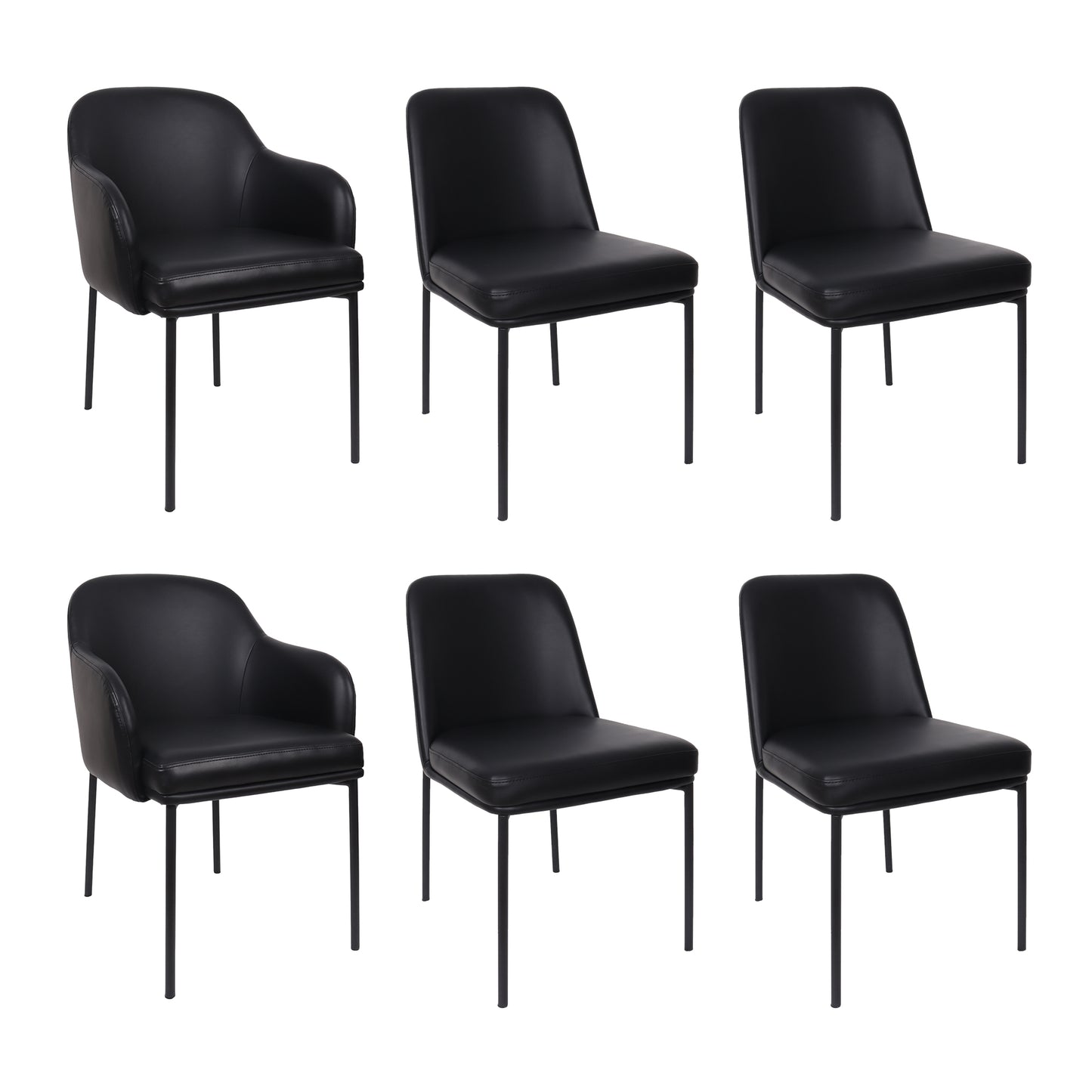Loft Contemporary Metal Vegan Leather Side Chair in Black - Set of 2 DC1533-2