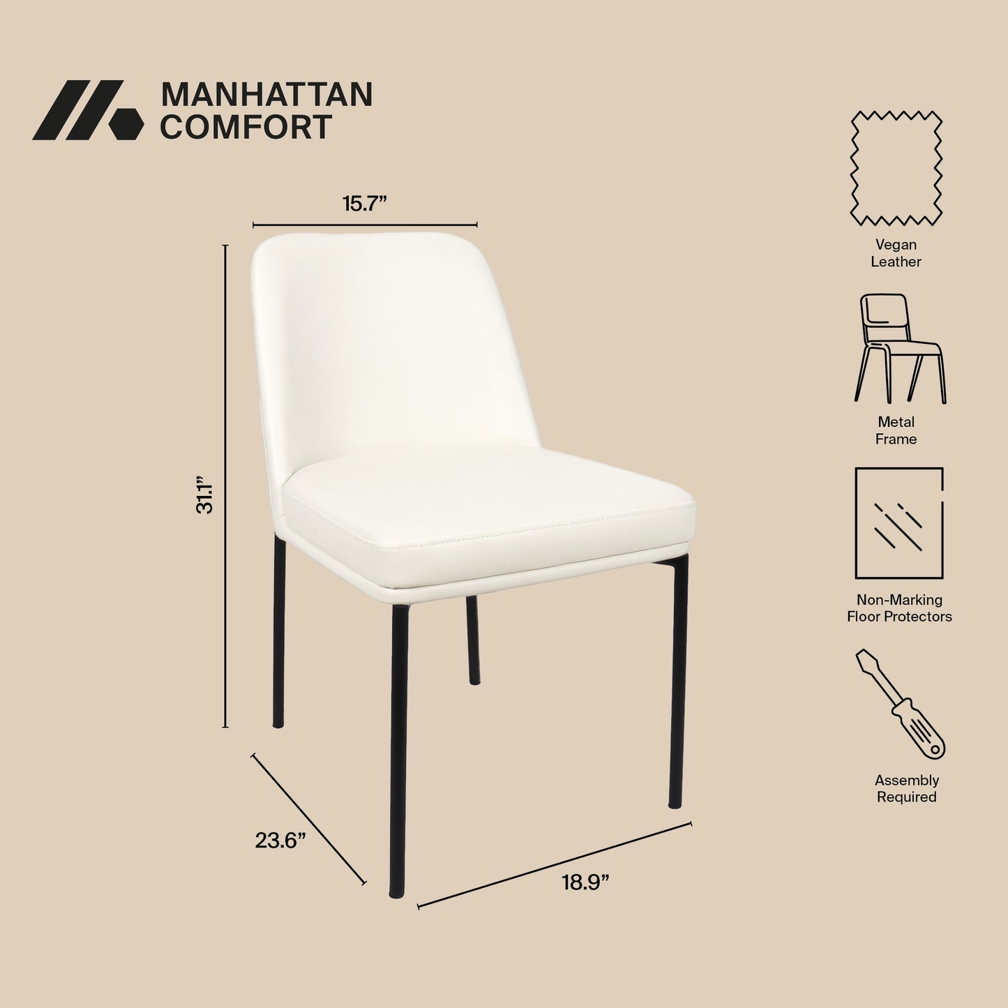 Loft Contemporary Metal Vegan Leather Side Chair in Ivory - Set of 2 DC1533-3