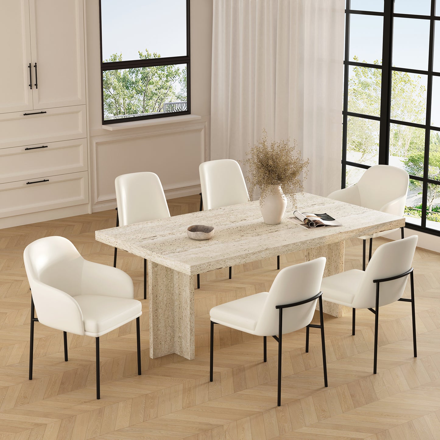 Loft Contemporary Metal Vegan Leather Side Chair in Ivory - Set of 2 DC1533-3
