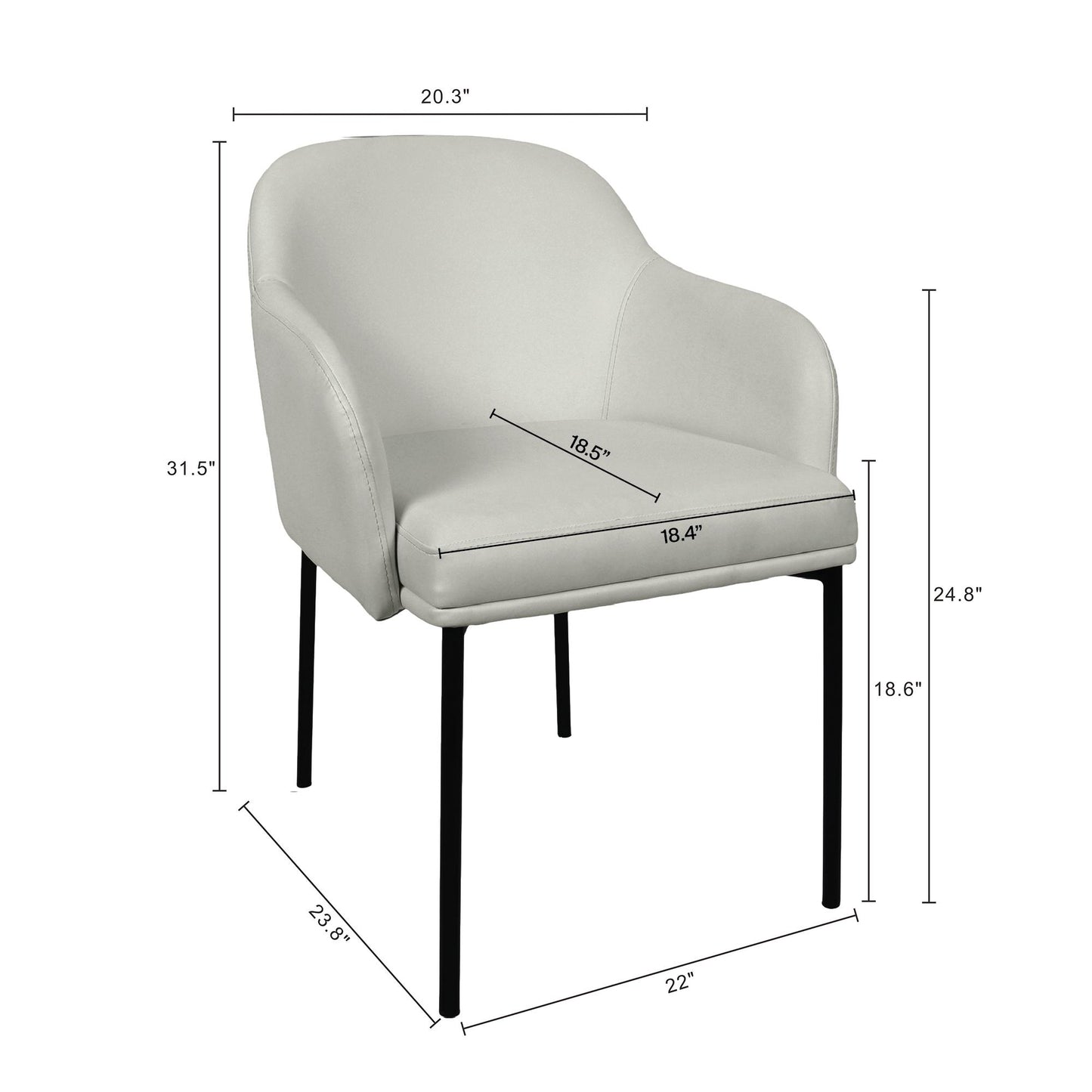 Loft Contemporary Metal Vegan Leather Armchair in Stone Gray - Set of 2 DC1535-1