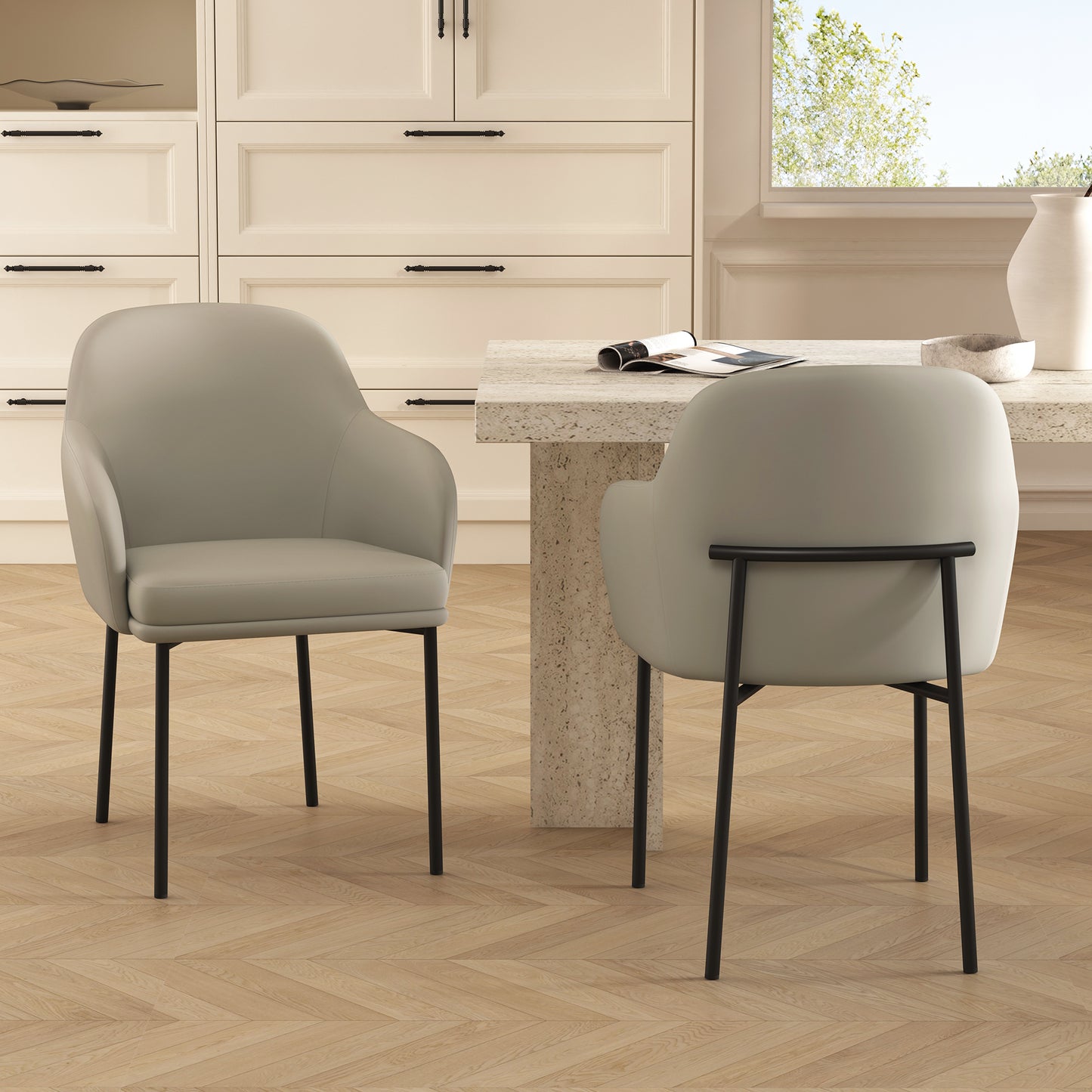 Loft Contemporary Metal Vegan Leather Armchair in Stone Gray - Set of 2 DC1535-1