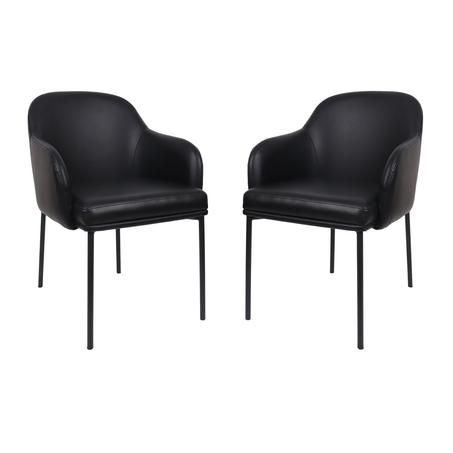 Loft Contemporary Metal Vegan Leather Armchair in Black - Set of 2 DC1535-2